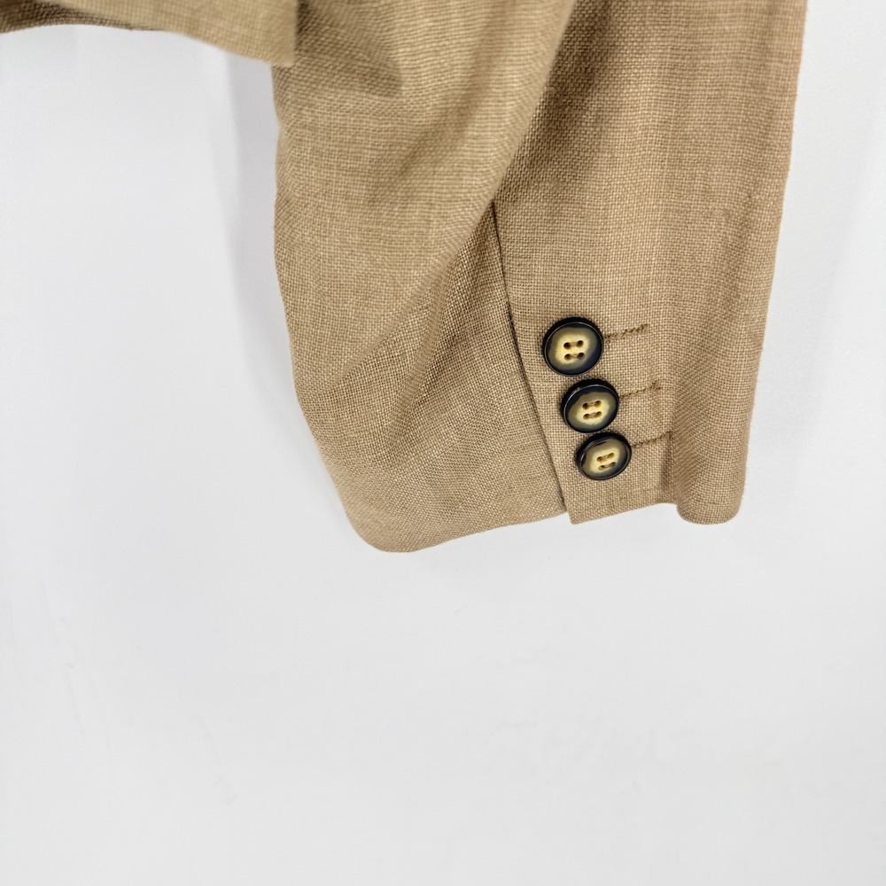 Vintage Liz Claiborne Blazer Tan 10P 100% Linen Cropped Quiet Luxury Sustainable - Picture 10 of 11